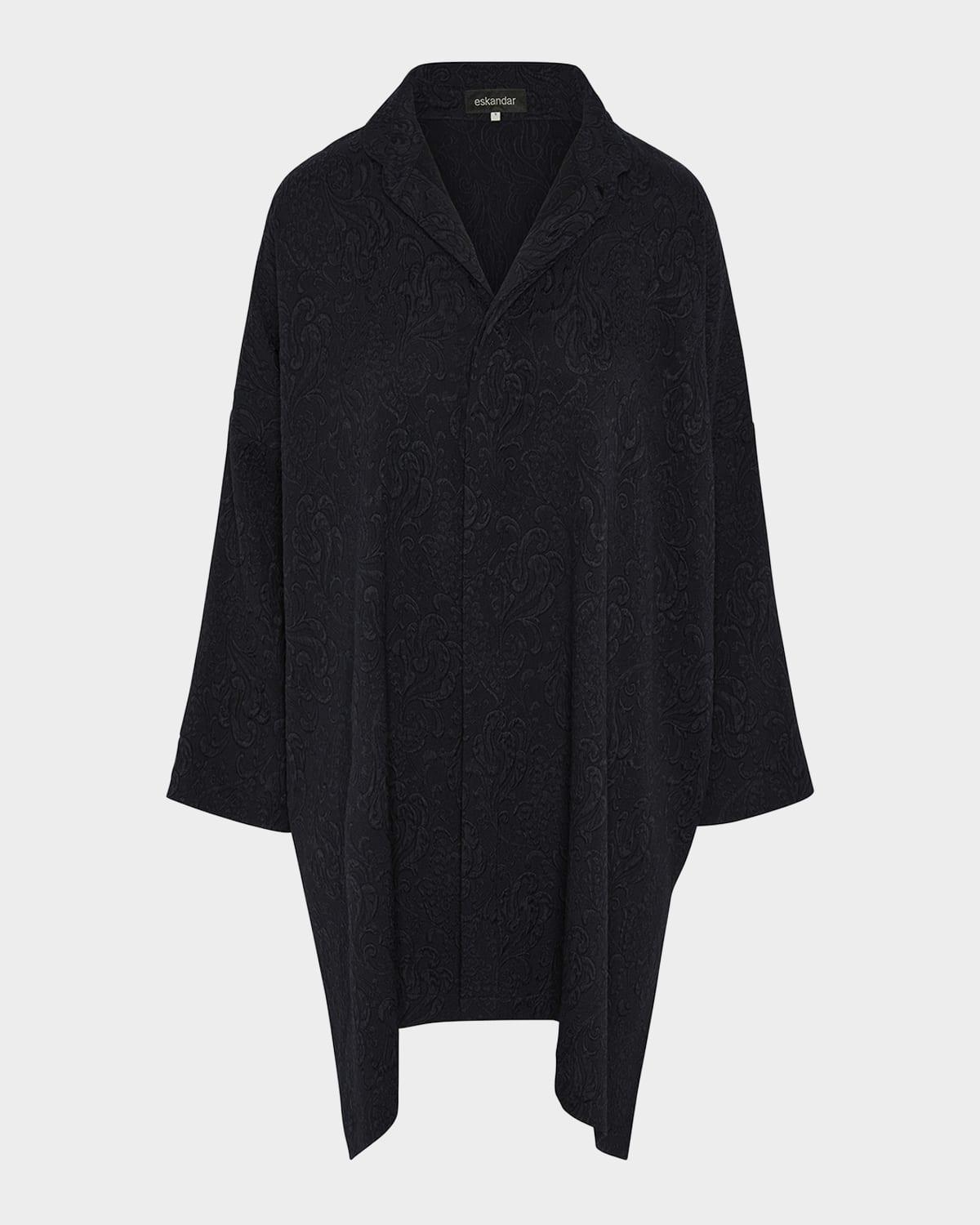 damask cloque wide longer-back double stand-collar shirt with slits (very long length)