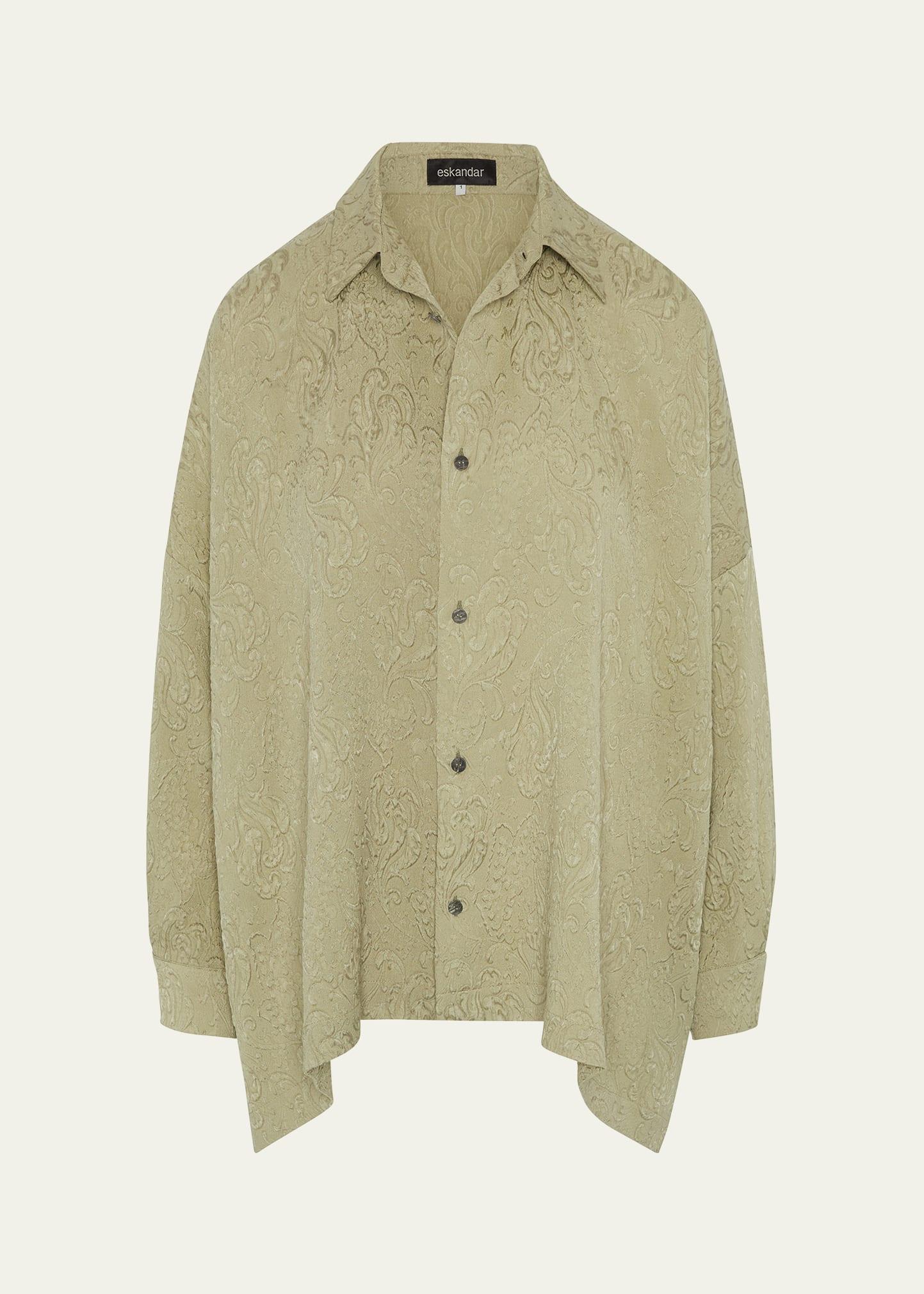 damask cloque wide longer-back shirt with collar (mid plus length)