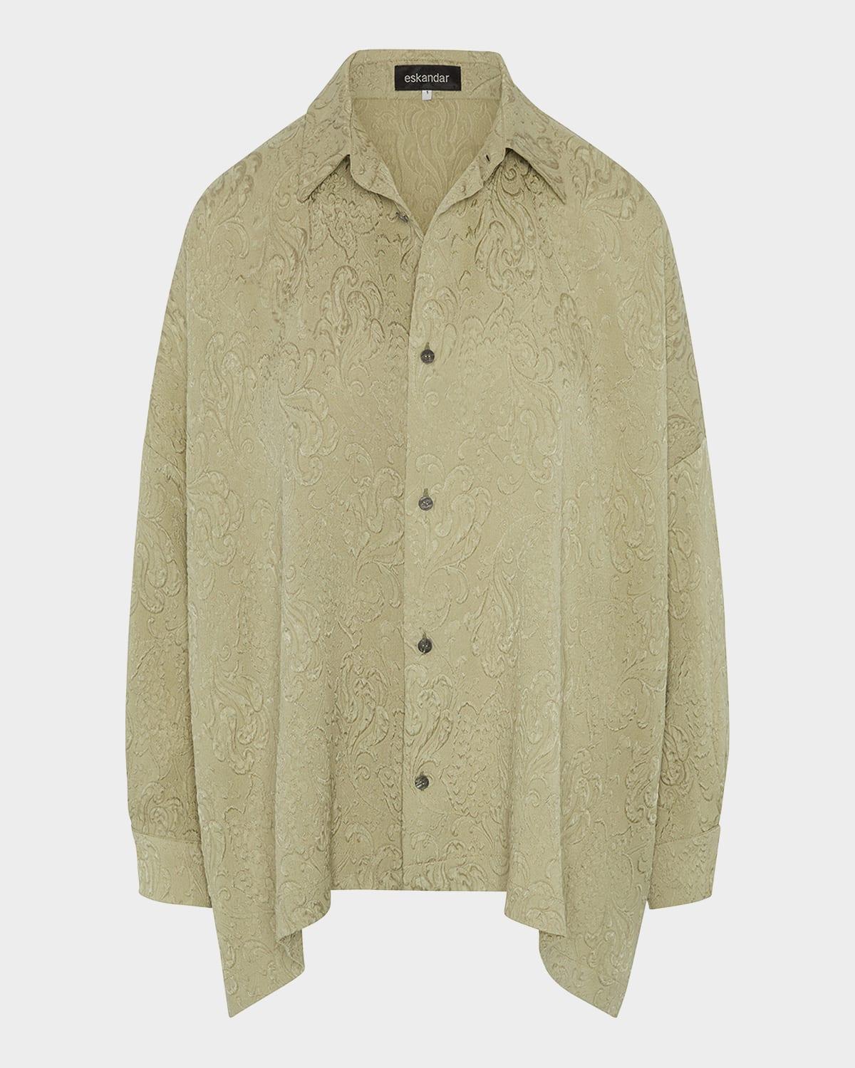 damask cloque wide longer-back shirt with collar (mid plus length)