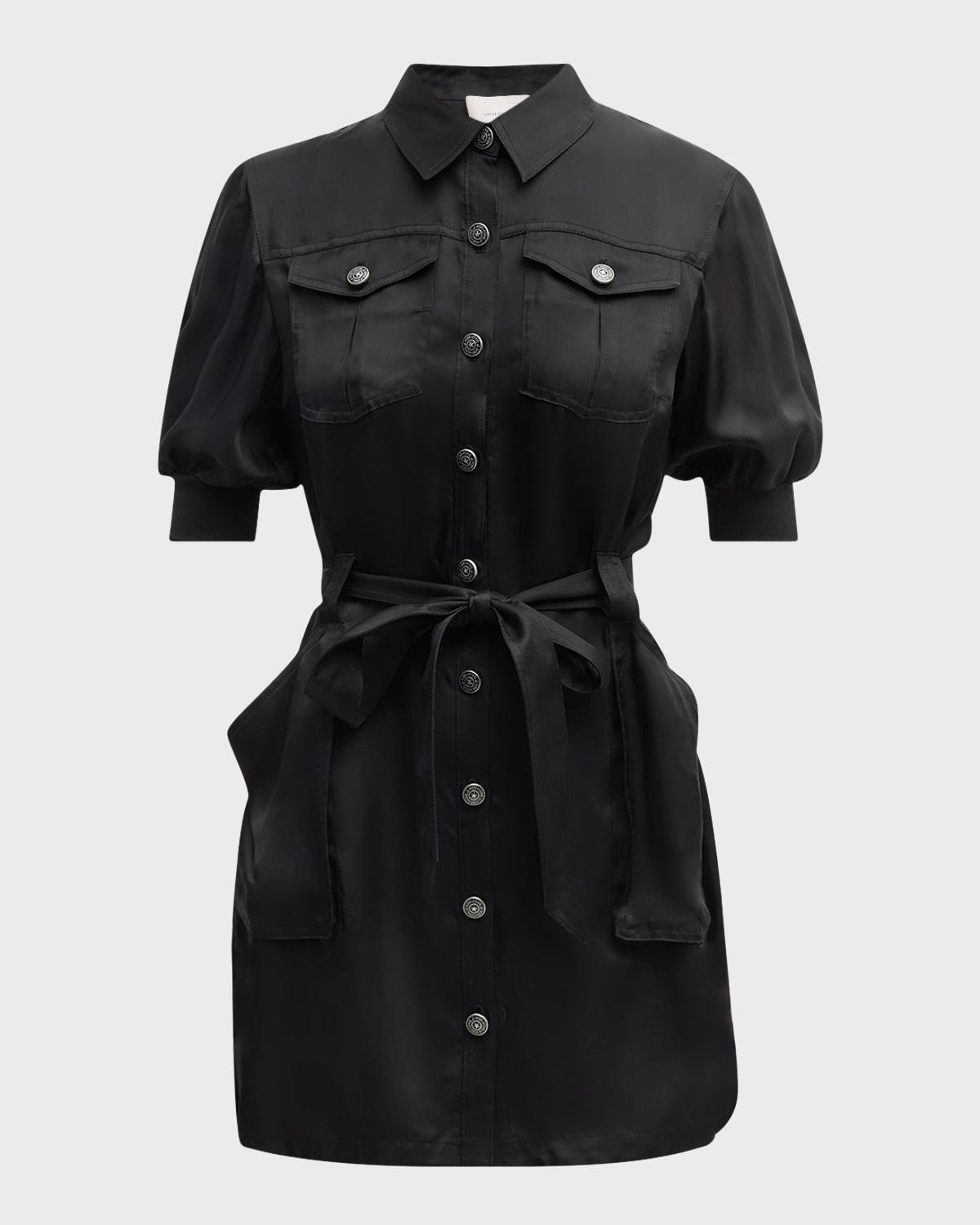 damla belted puff-sleeve mini shirtdress