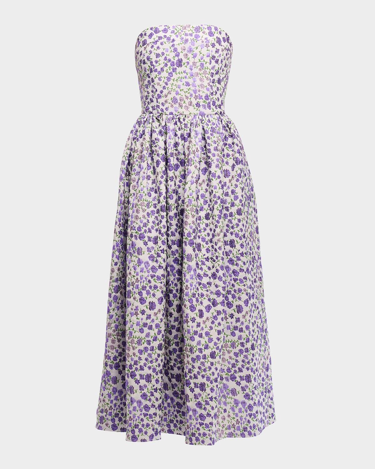 dana floral-print strapless a-line dress