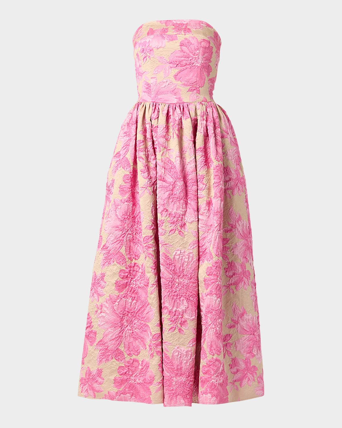 dana strapless floral jacquard maxi dress