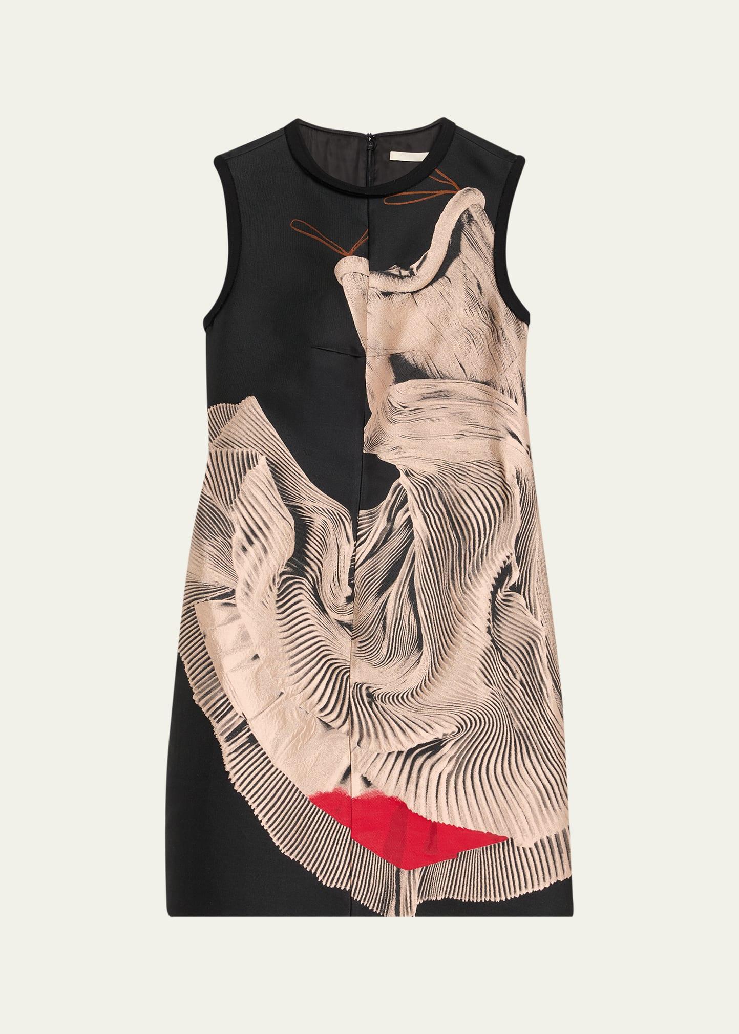 dancing pleat jacquard sleeveless mini dress