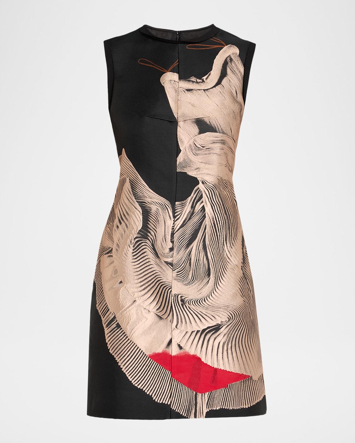 dancing pleat jacquard sleeveless mini dress