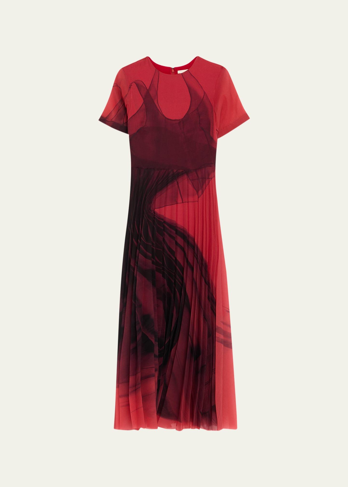 dancing pleat short-sleeve pleated midi dress