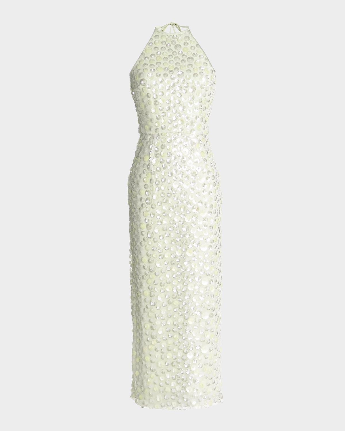 dani low-back sequin halter midi dress