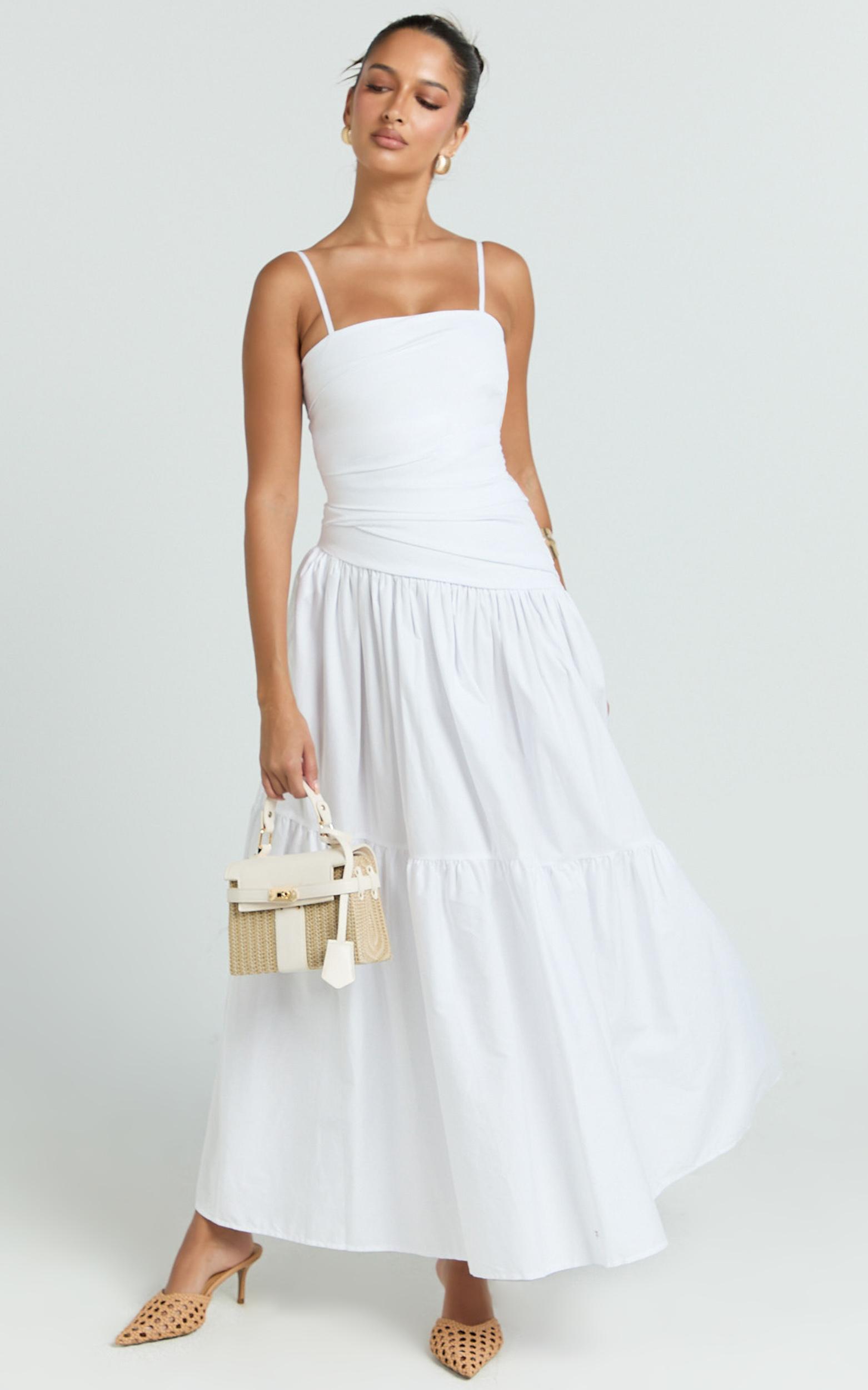 dani midi dress - asymmetrical ruched waisted in white