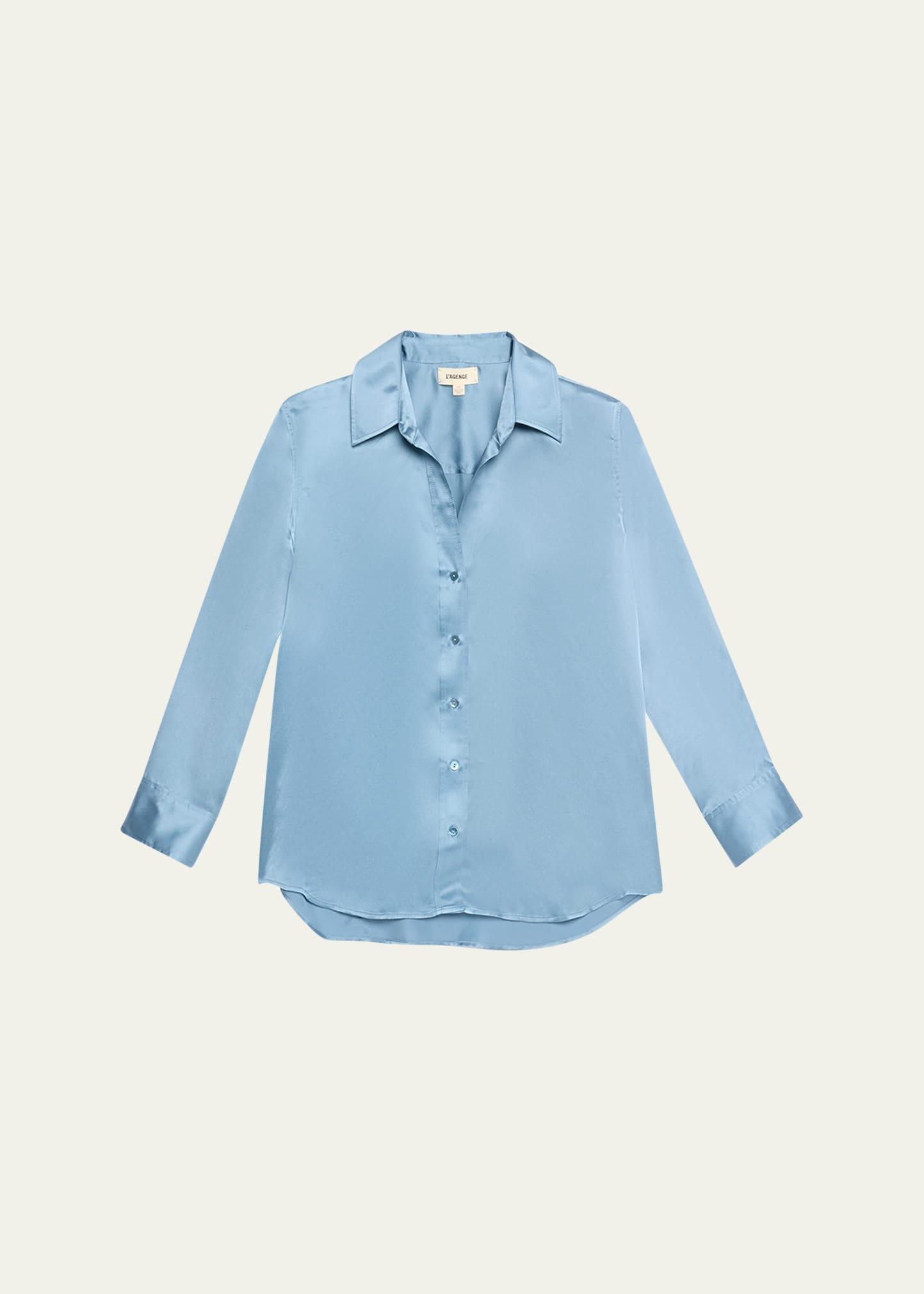 dani silk satin 3/4-sleeve button-down blouse