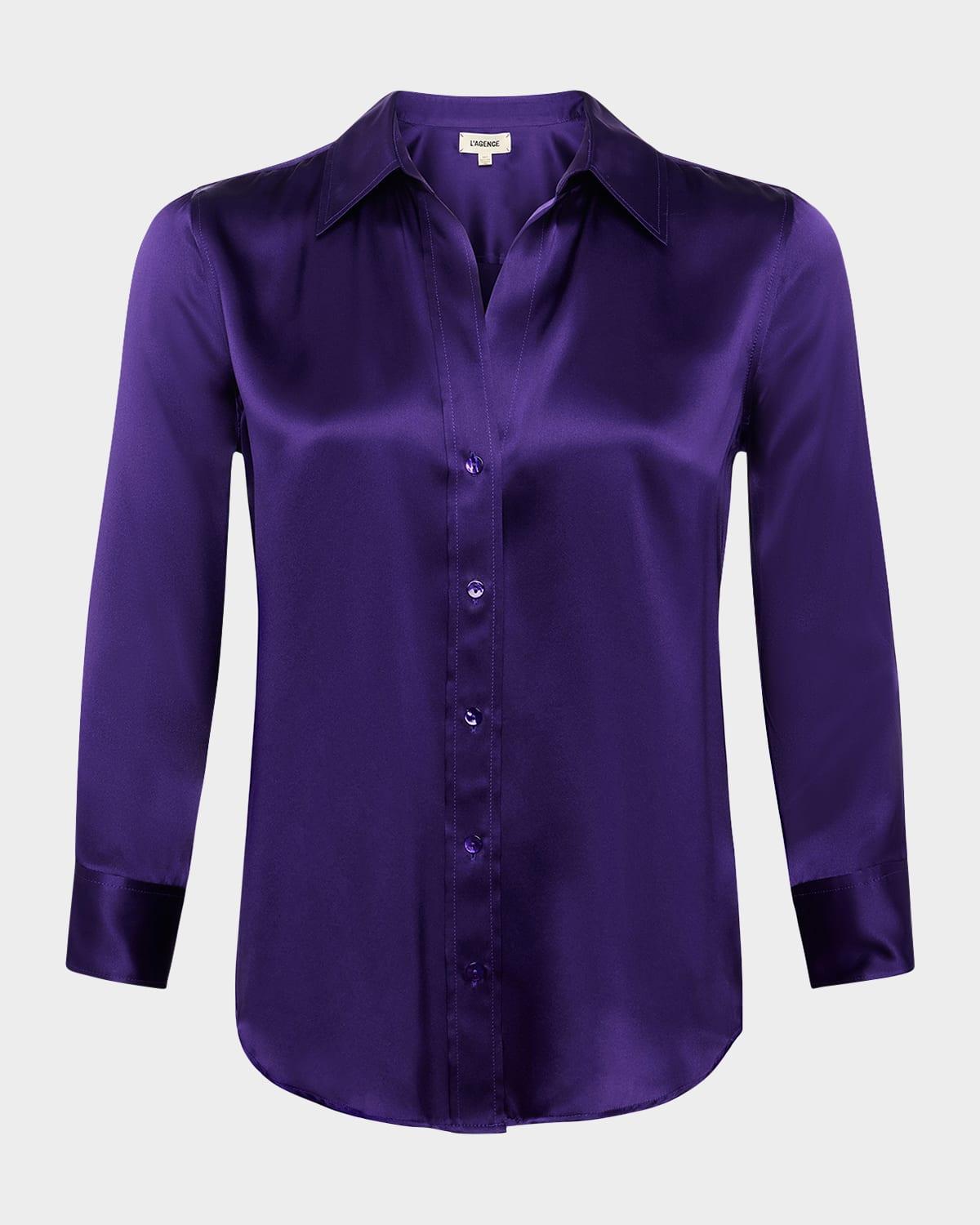 dani silk satin 3/4-sleeve button-down blouse