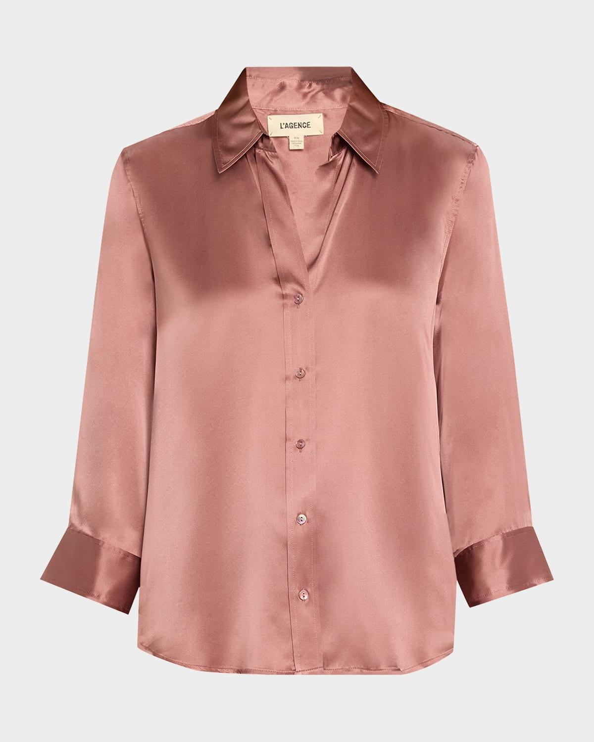 dani silk satin 3/4-sleeve button-down blouse