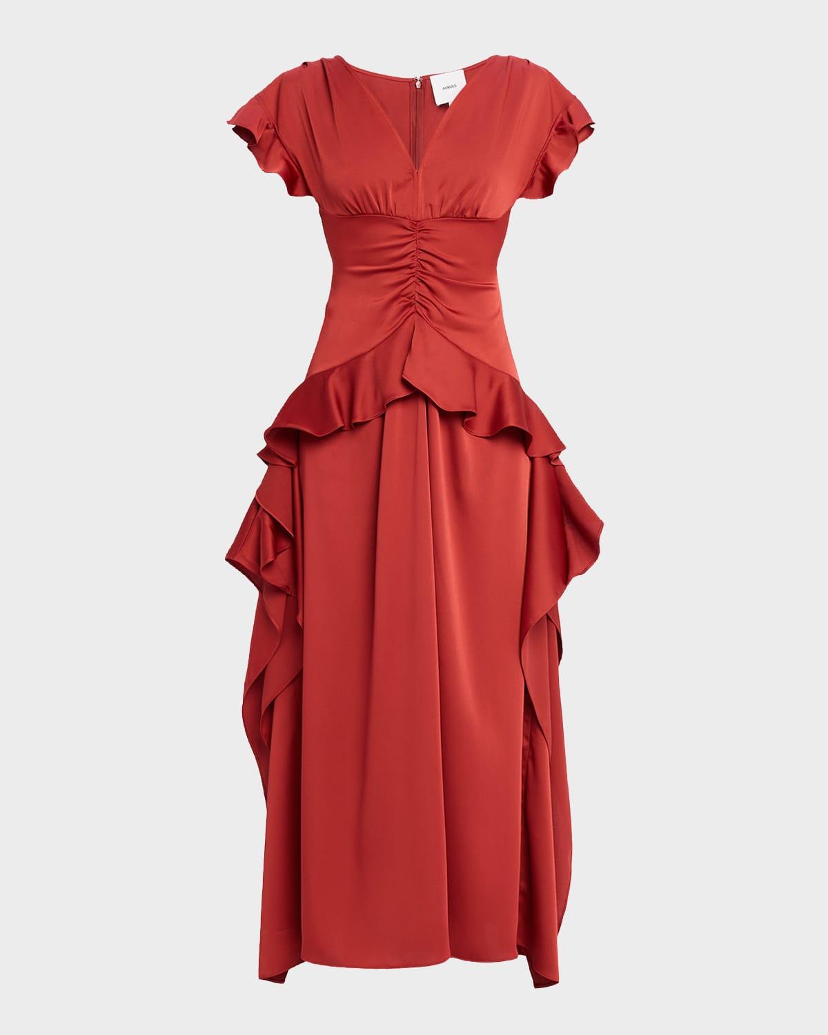 danielle draped ruffle satin dress