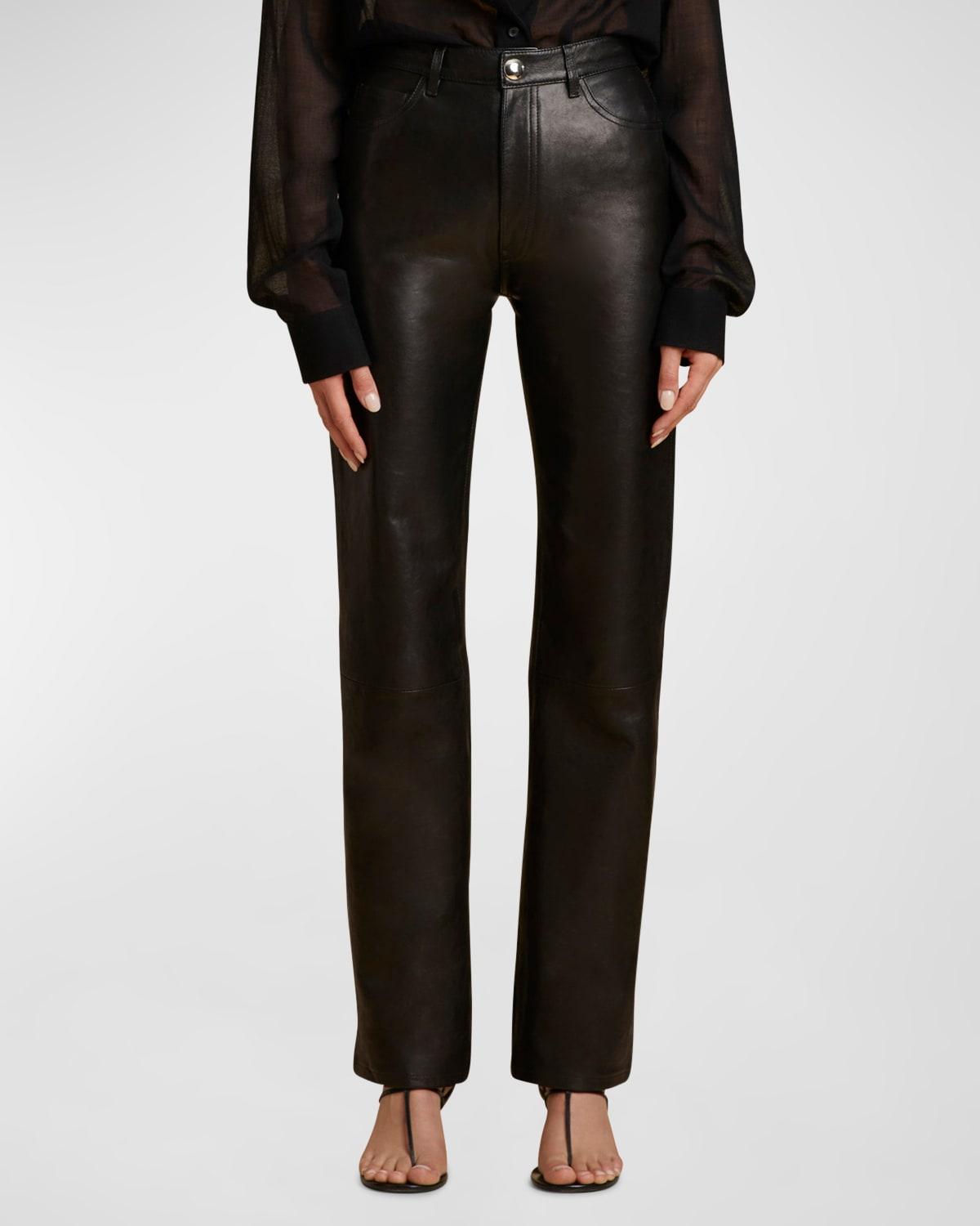 danielle leather high-rise straight-leg pants