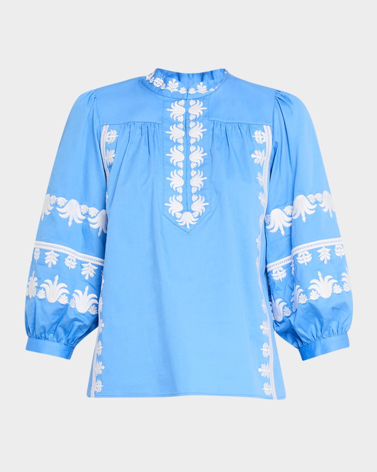 danilia embroidered puff-sleeve top