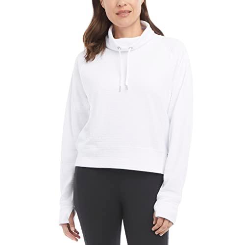 danskin women's funnel neck textured pullover sweatshirt, bright white, small