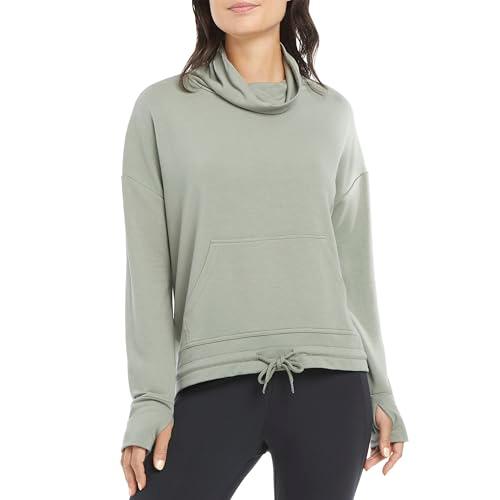 danskin women's long sleeve cowl neck pullover sweatshirt, agave green, large