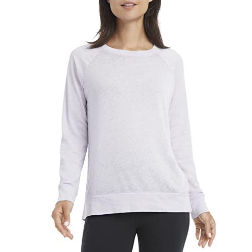 danskin women's long sleeve mineral wash pullover top, purple heather, large