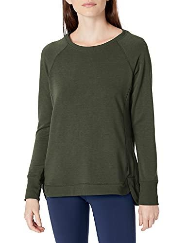 danskin women's long sleeve tulip hem crew neck top, jungle green, small