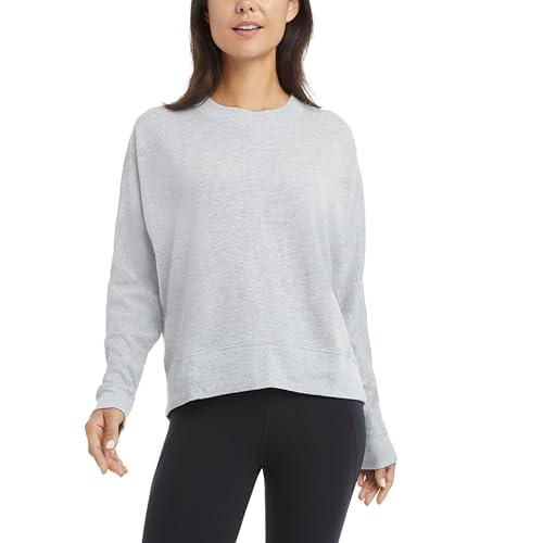 danskin women's long sleeve wash pullover sweatshirt, silver heather, small