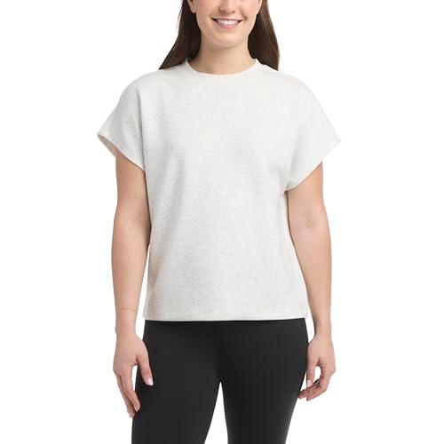 danskin women's short sleeve crew neck luxe t-shirt, silver heather speckle