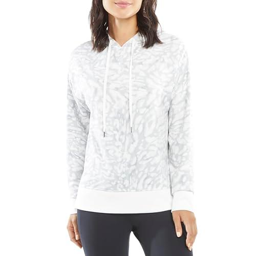 danskin women's side slit pullover hoodie sweatshirt, silver leopard print, small