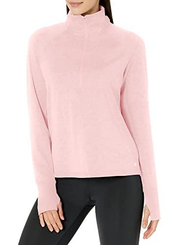danskin women's super soft quarter zip pullover top, pink mist melange, small