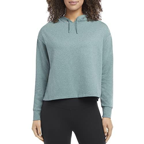 danskin women's sustainable soft cropped sweatshirt hoodie, granite green space dye, medium