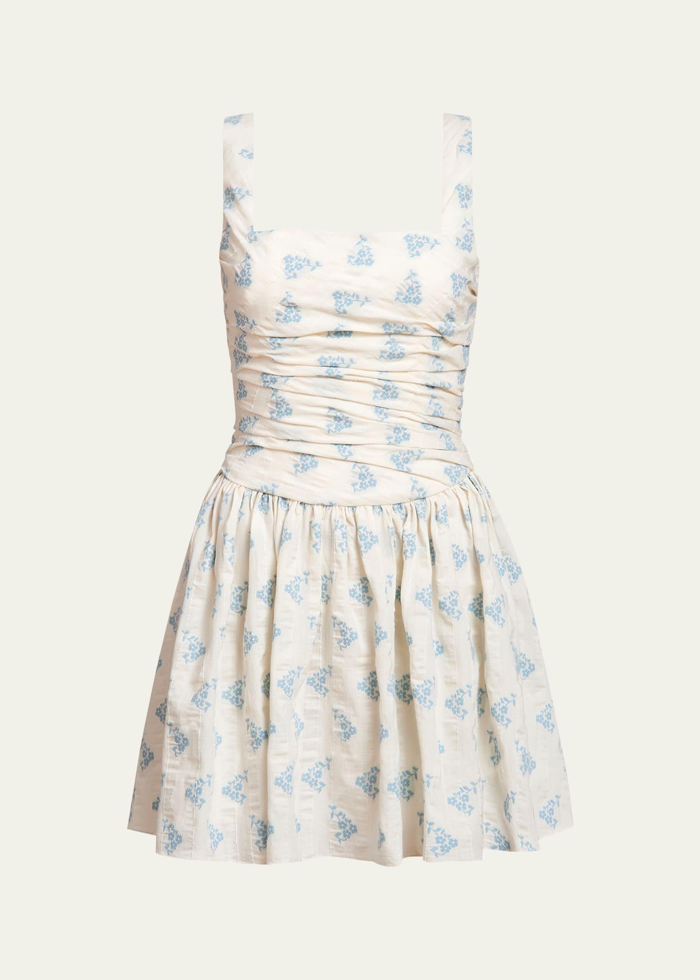 daphne floral stripe ruched fit-flare mini dress
