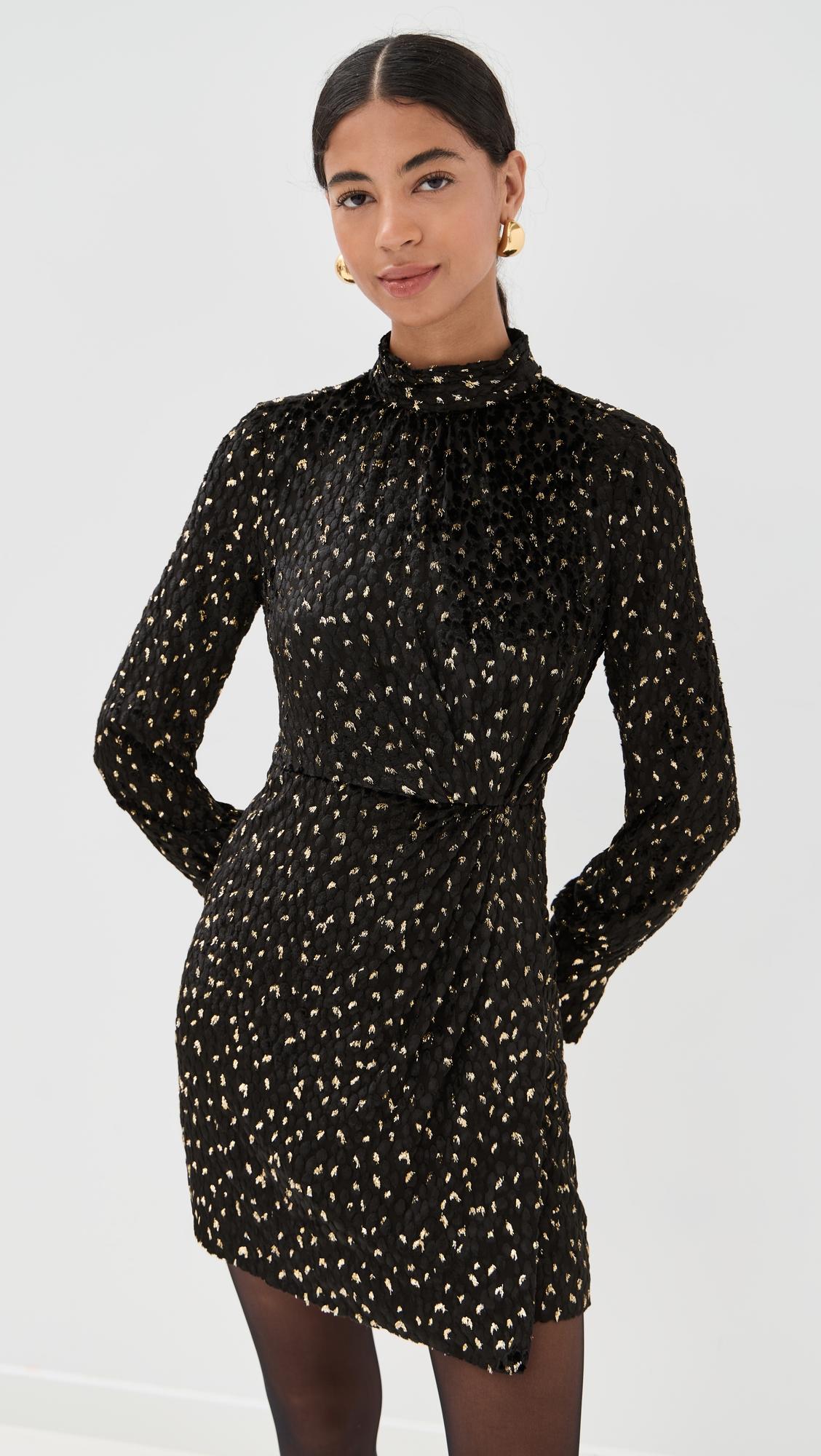 daphne long sleeve draped mock neck mini dress