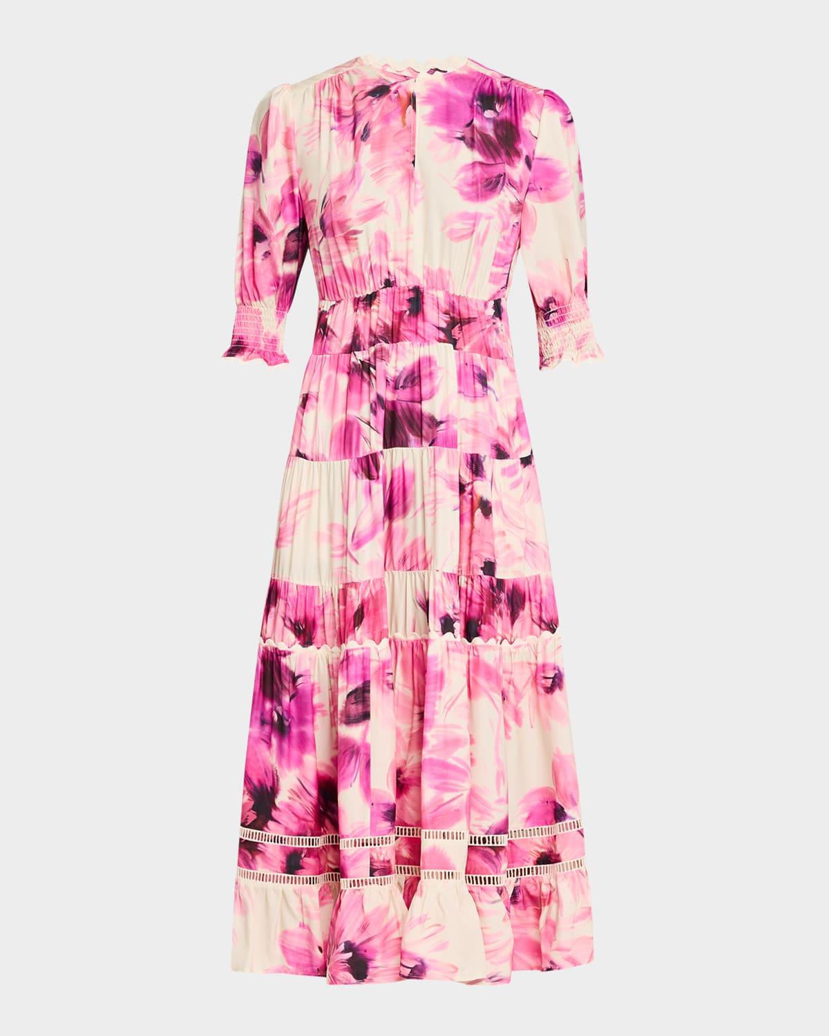 daphne tiered floral-print midi dress