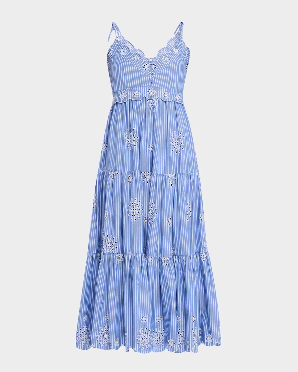 darcey pinstripe embroidered sleeveless midi dress