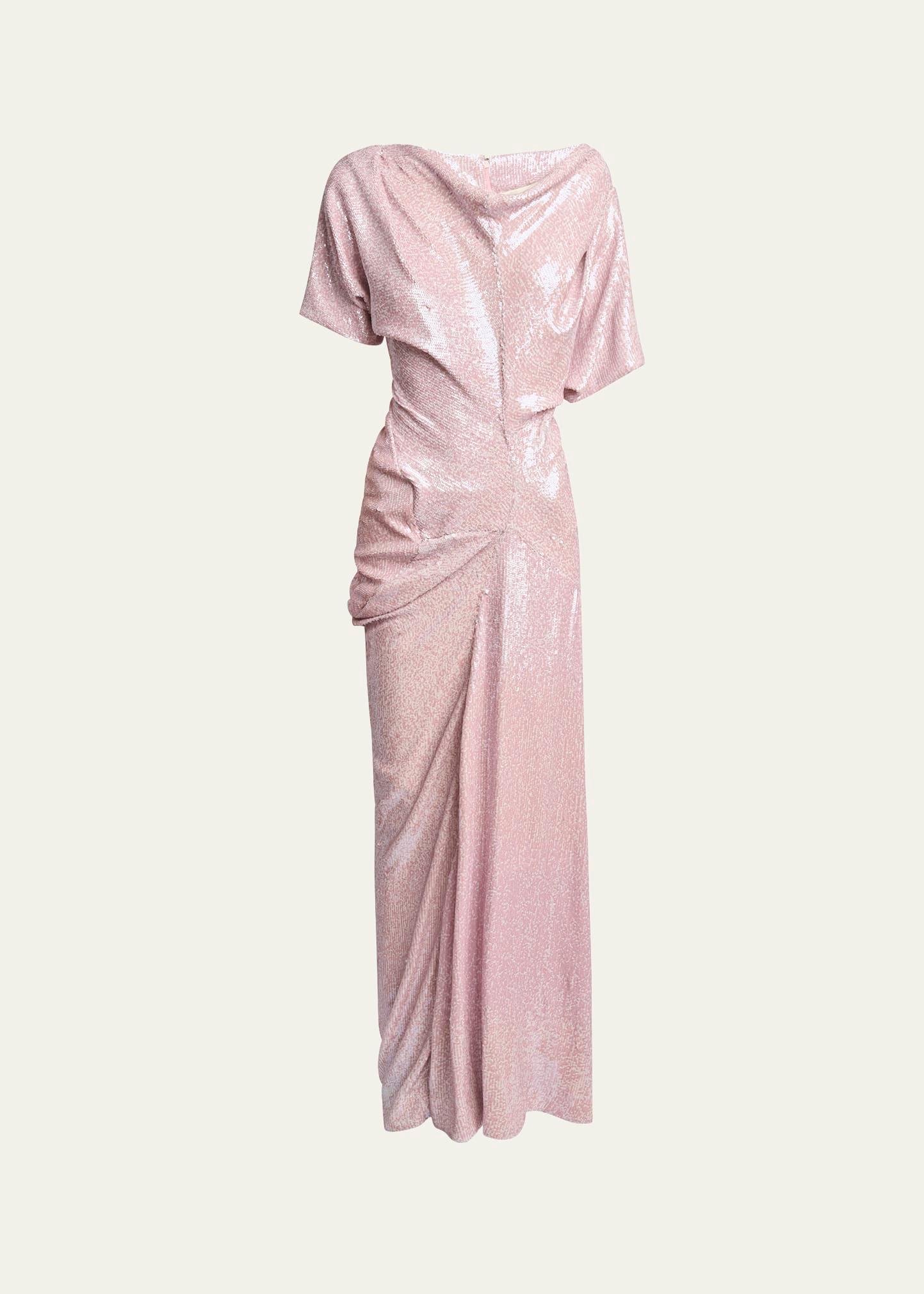 dare sequin draped maxi dress