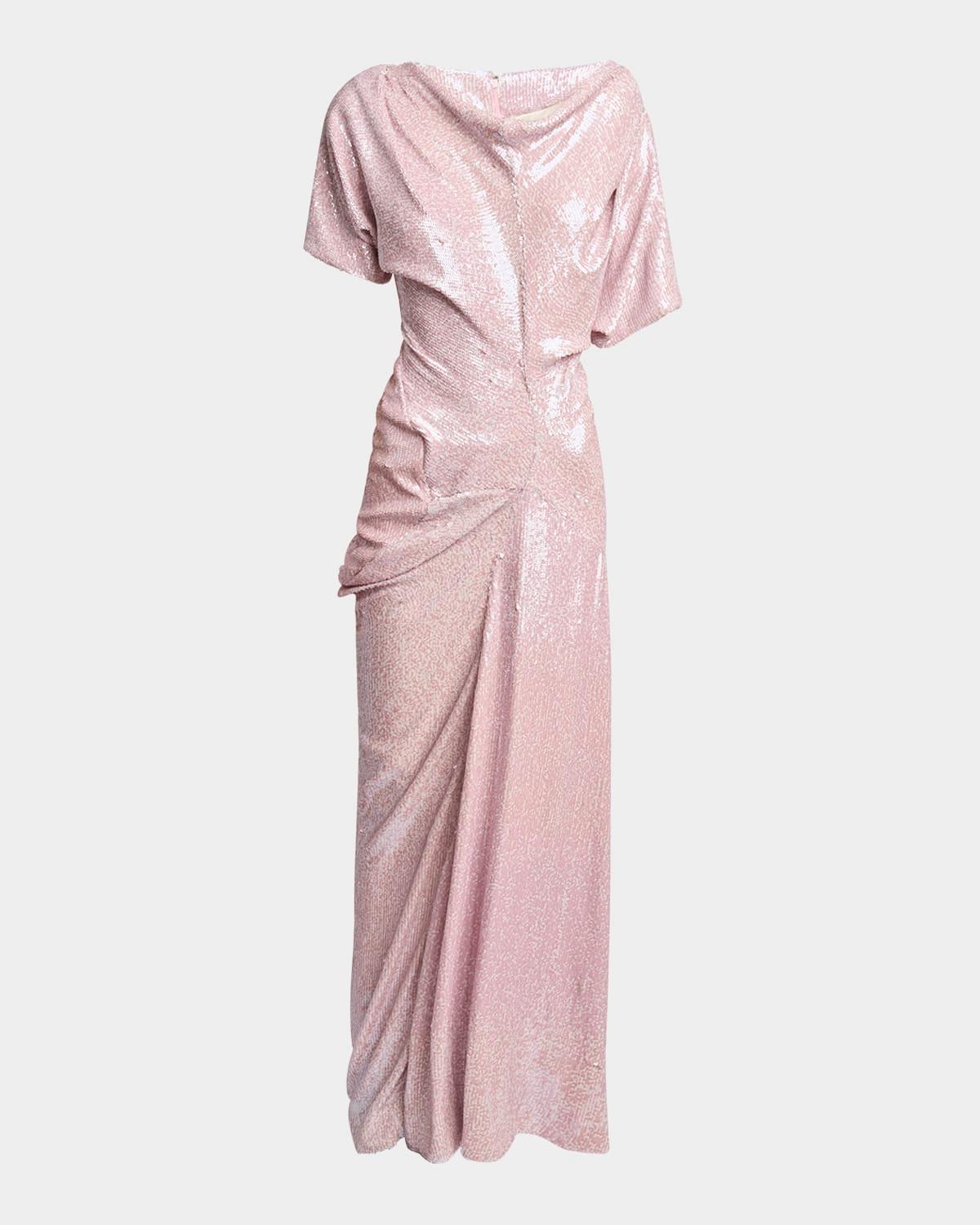 dare sequin draped maxi dress