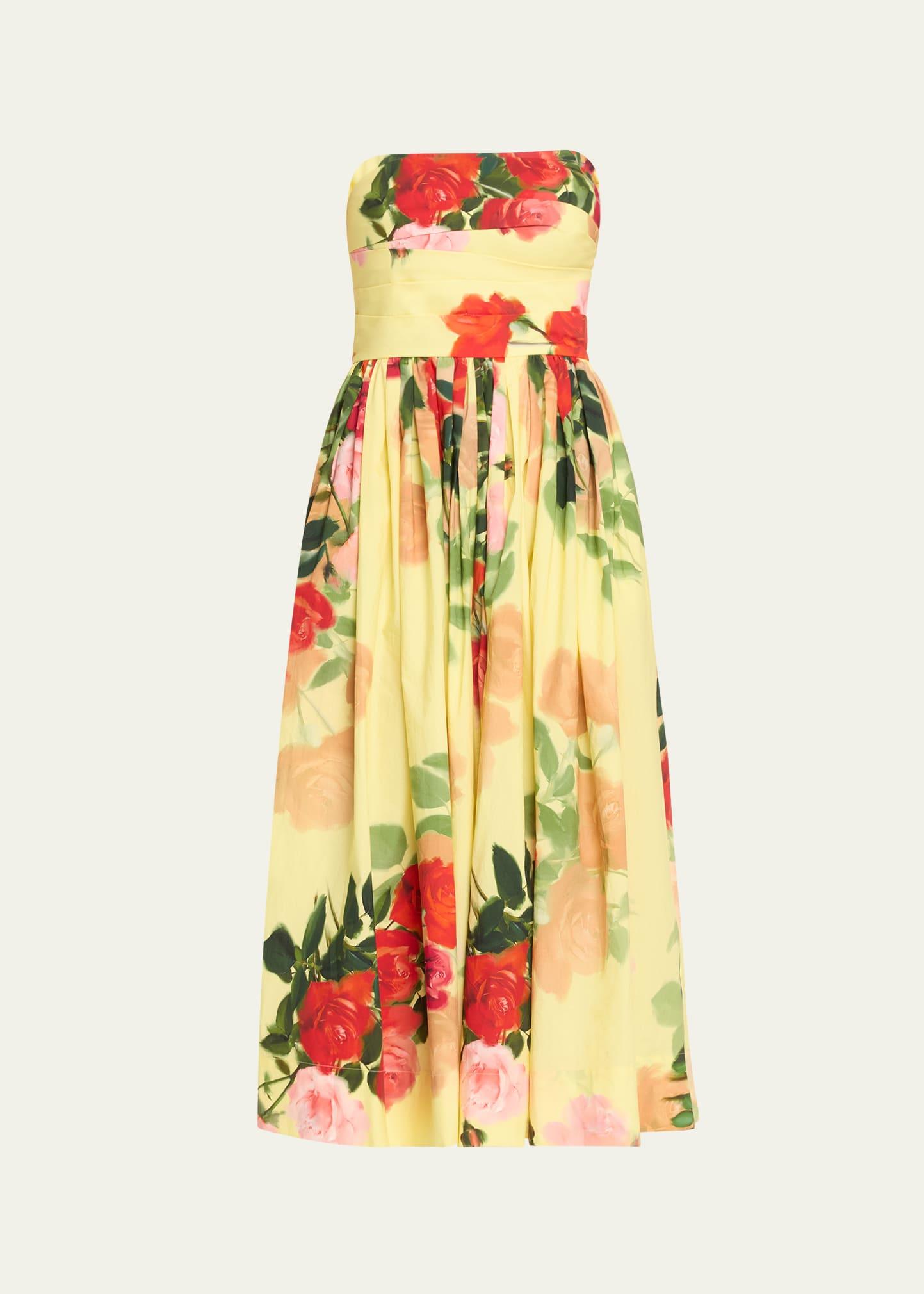daria floral strapless a-line midi dress