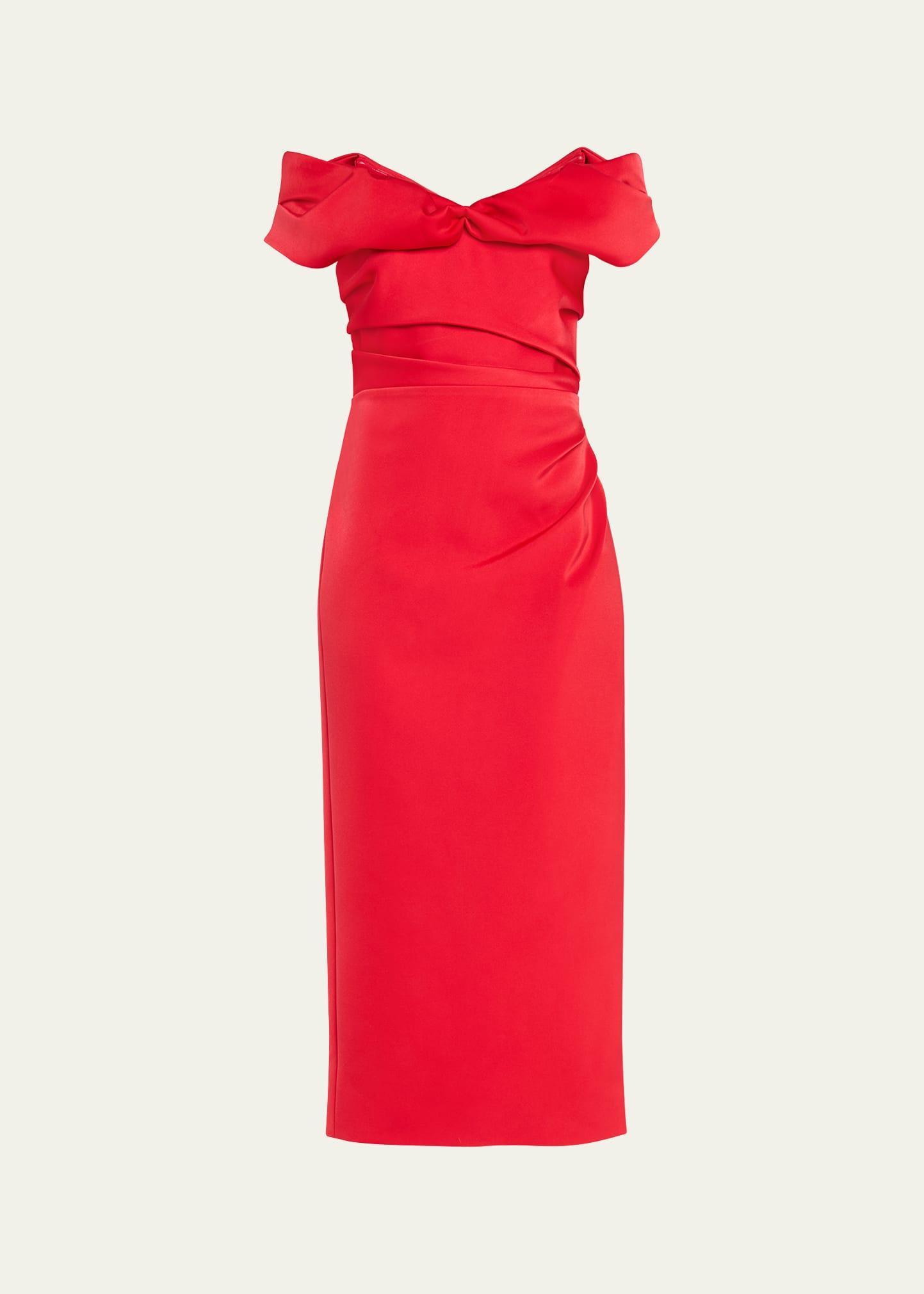 daria twisted off-shoulder midi gown