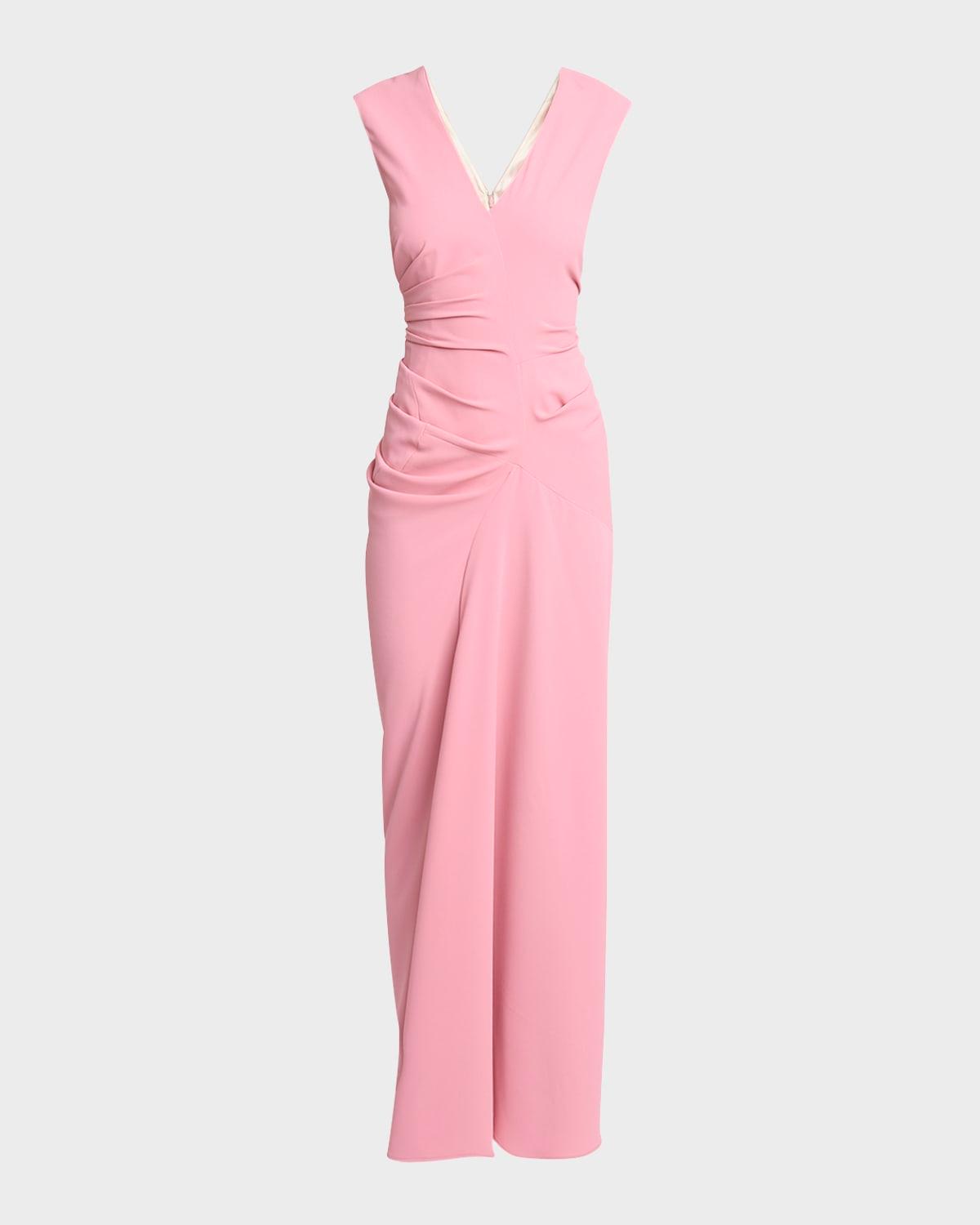 daring ruched gown with draped back