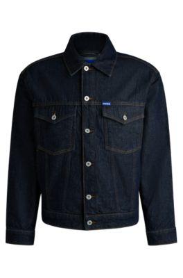 dark-blue denim jacket with adjustable hem- dark blue men's jeans