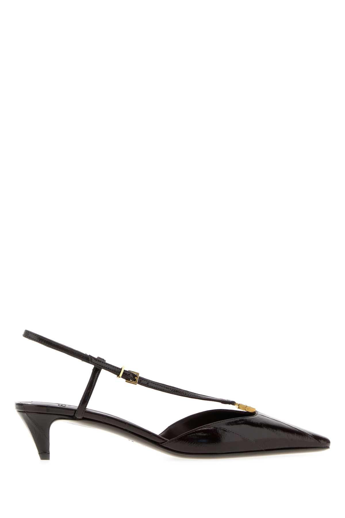 dark brown leather fendi ffold pumps