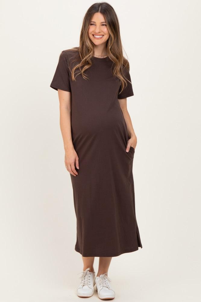 dark chocolate cotton t-shirt maternity midi dress