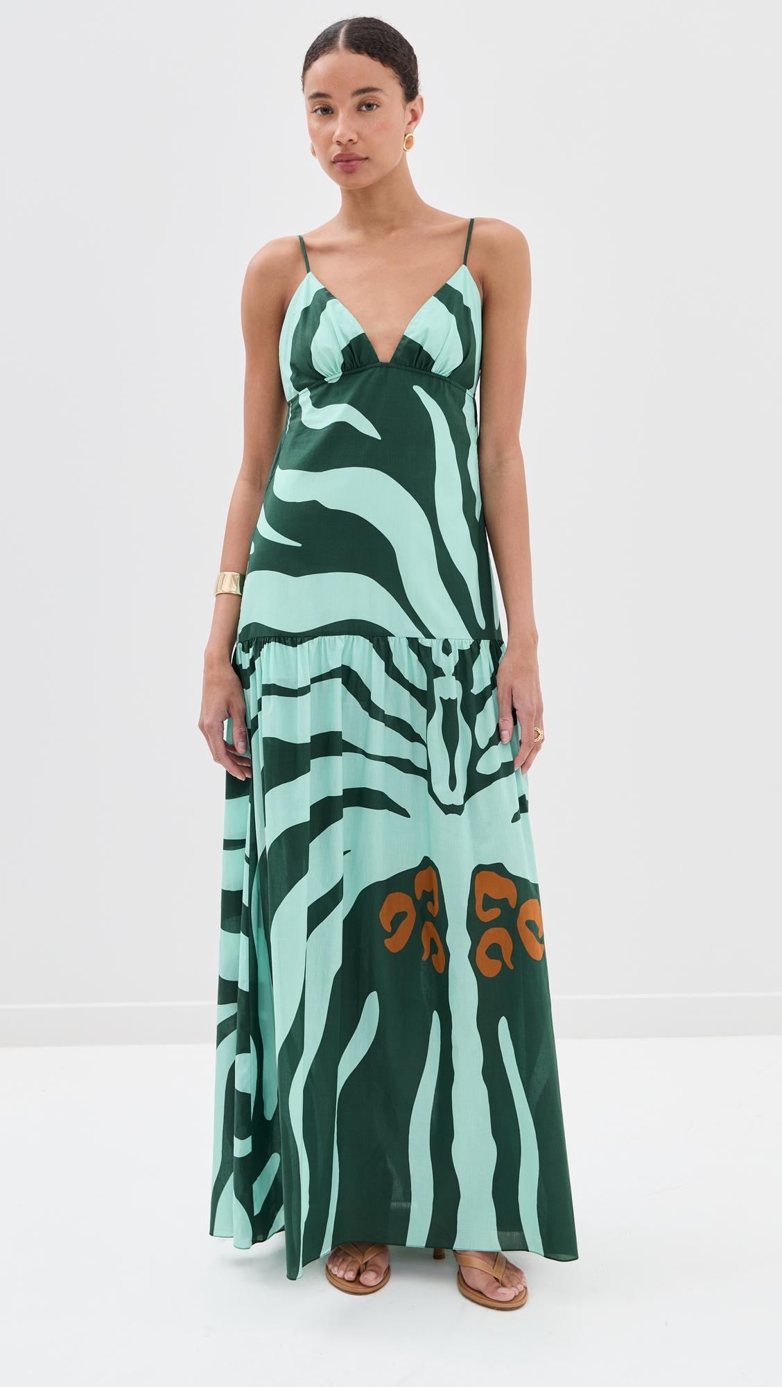 dark green mint zea palm maxi dress