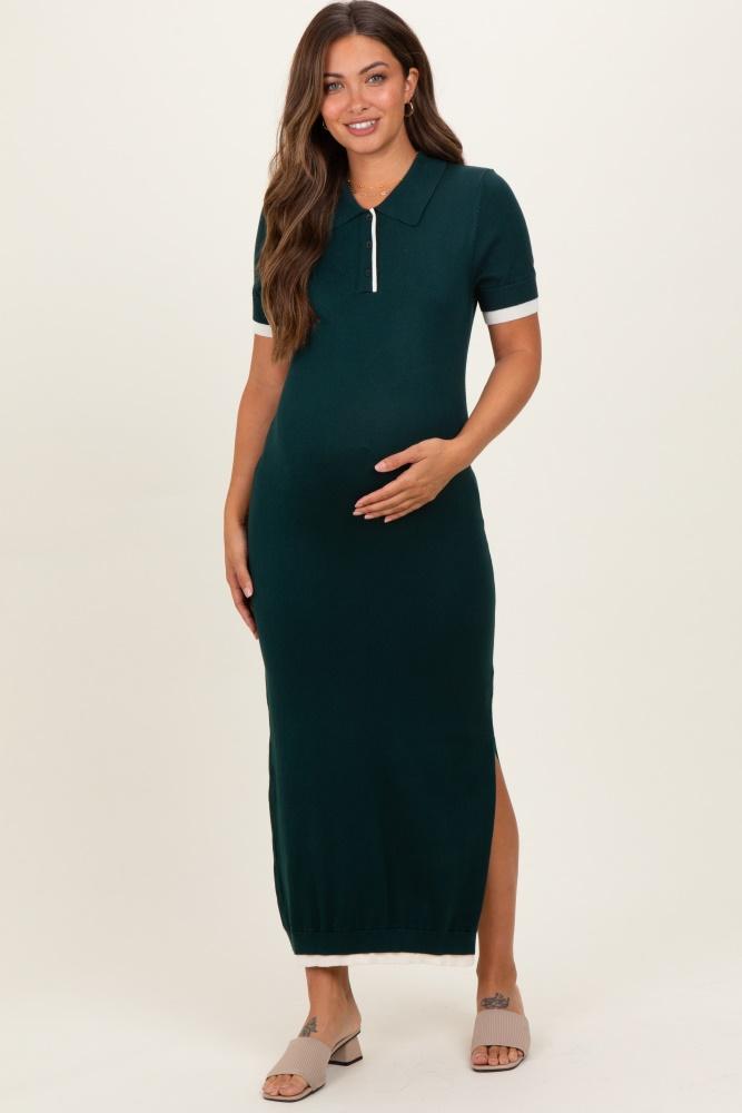 dark green sweater side slit maternity midi dress
