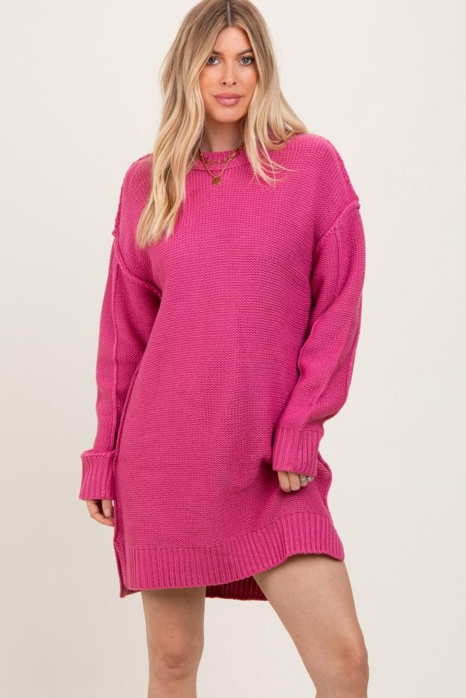 dark pink exposed seam oversized sweater dress