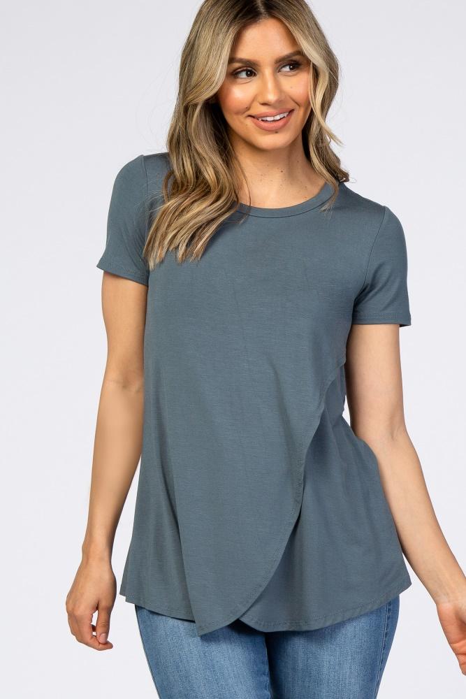 dark teal layered wrap front nursing top