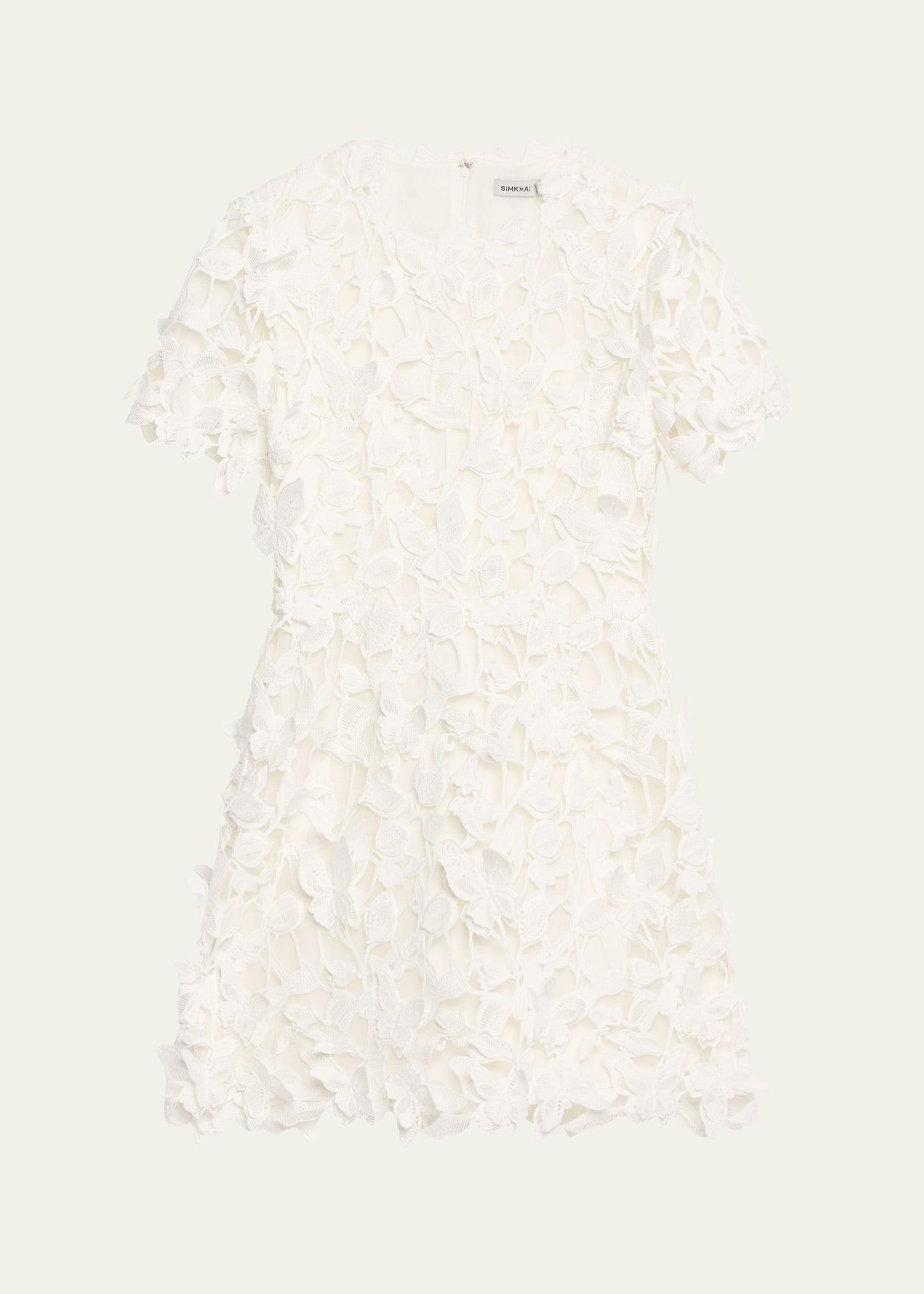 darla 3d lace short-sleeve mini dress
