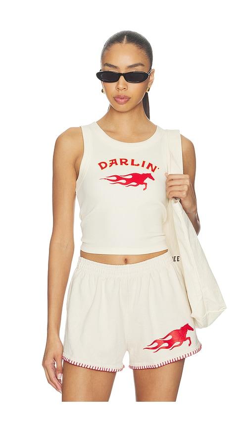 darlin hot bronc crop tank in cream.