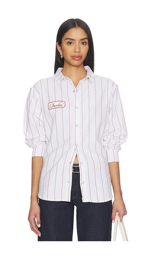 darlin mechanic button down shirt in white.