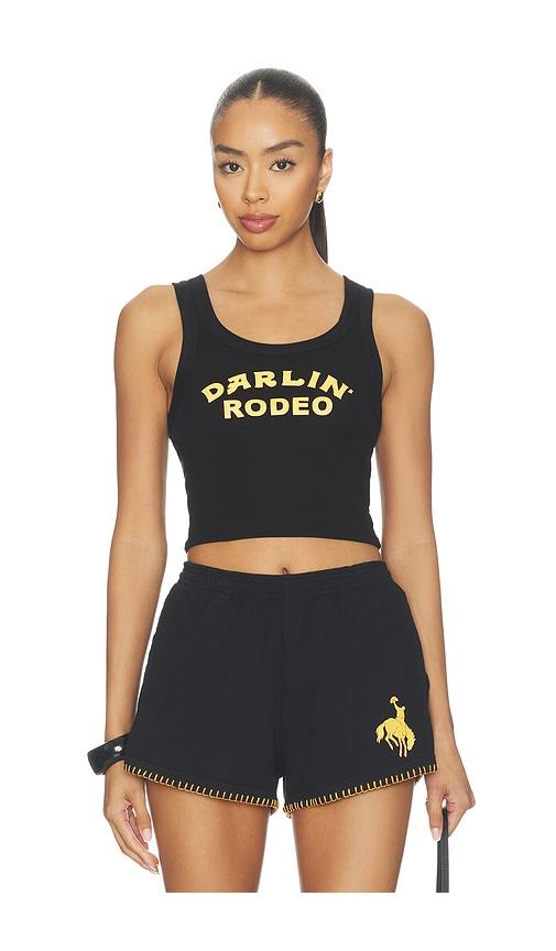 darlin rodeo crop tank in black.