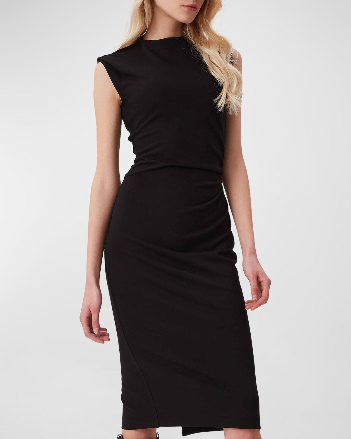 darrius sleeveless pleated bodycon midi dress