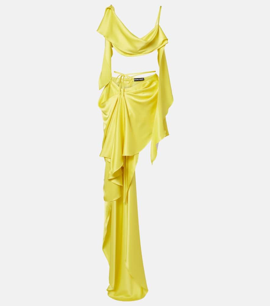 david koma draped satin top and skirt set