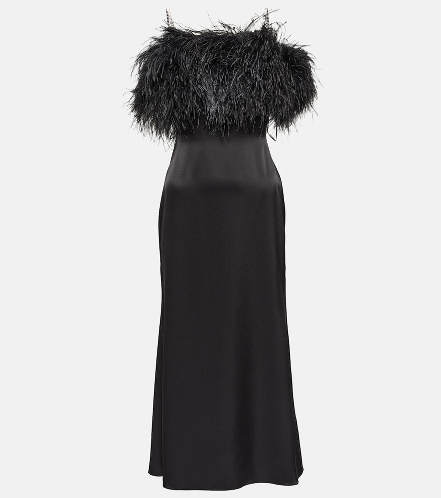 david koma feather-trimmed satin midi dress