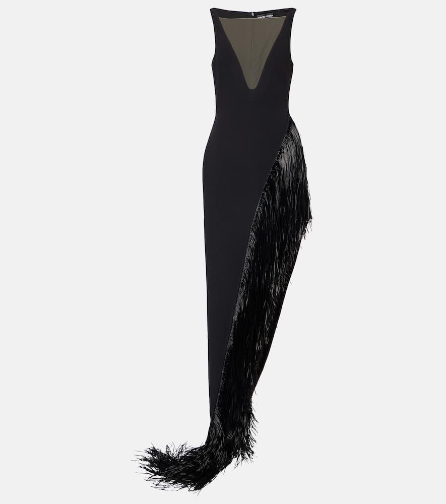 david koma fringed asymmetric cady gown